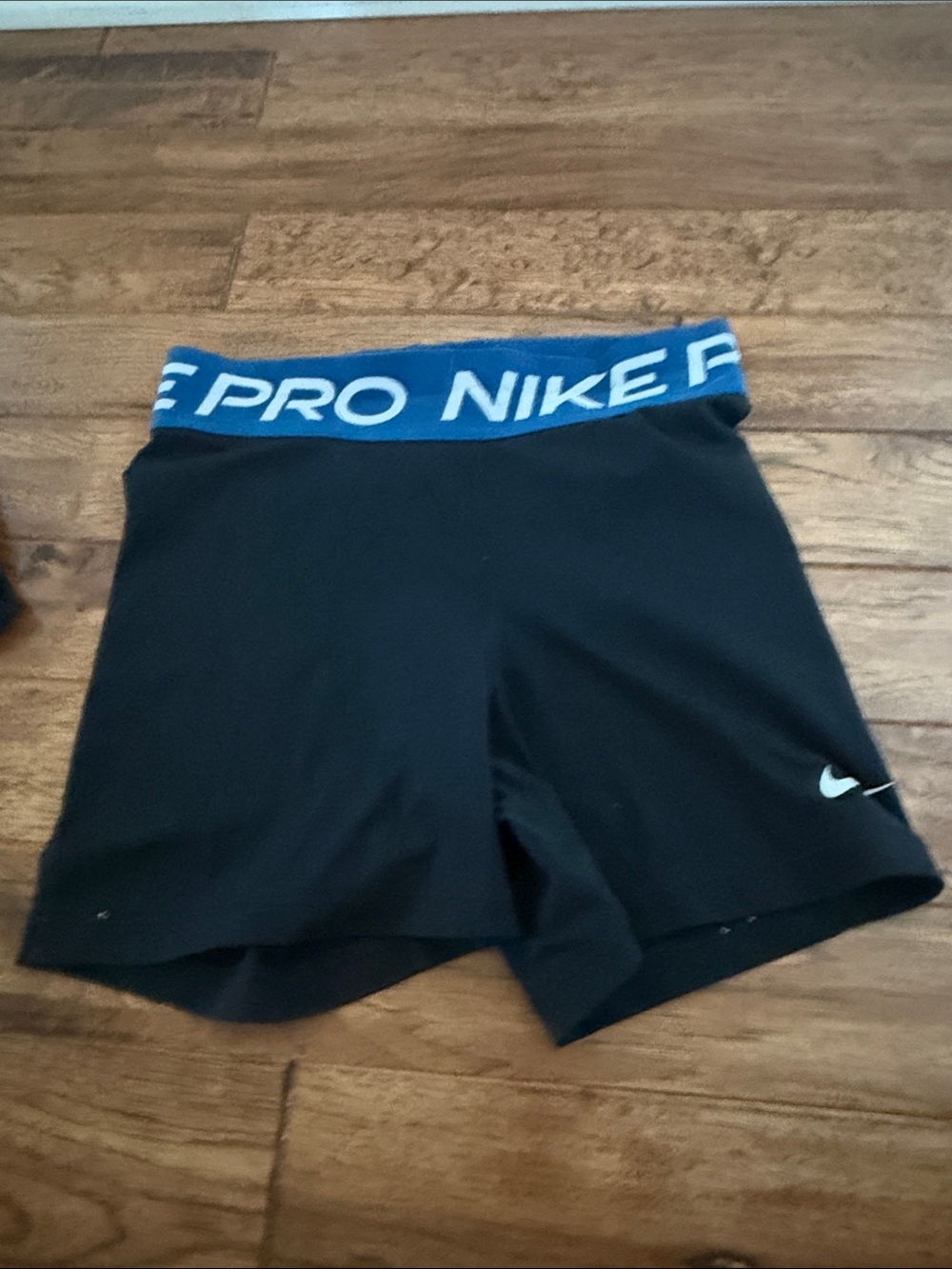 Nike Pro Black Athletic Compression Shorts with Blue Waistband